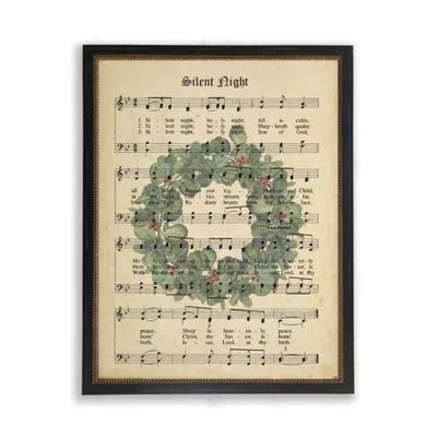 Antique Curiosities Silent Night Sheet Music With Wreath In Black