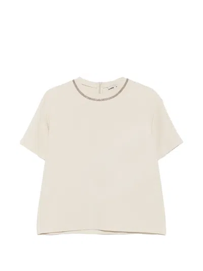 Antonelli Bead-embellished Short-sleeve Blouse In Neutral