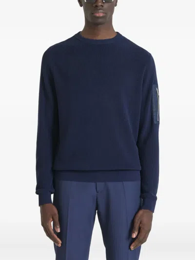 Antony Morato Ribbed Zip-pocket Jumper In Blue