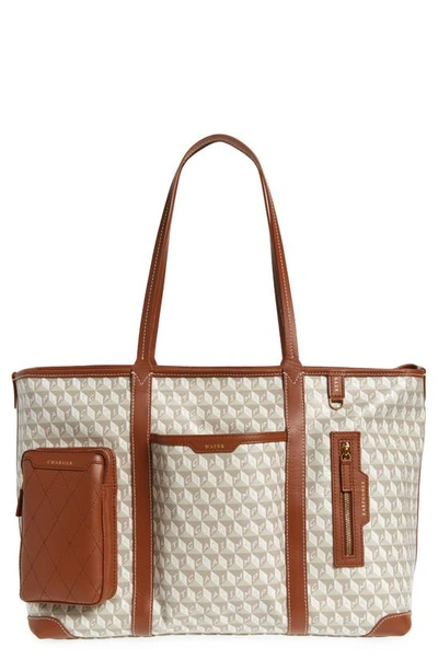 Anya Hindmarch I Am A Plastic Bag Recycled Coated Canvas In-flight Tote In Chalk/ Cognac