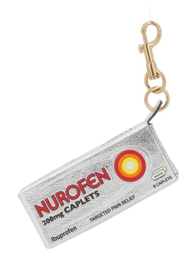 Anya Hindmarch Nurofen-inspired Metallic Leather Keychain In White