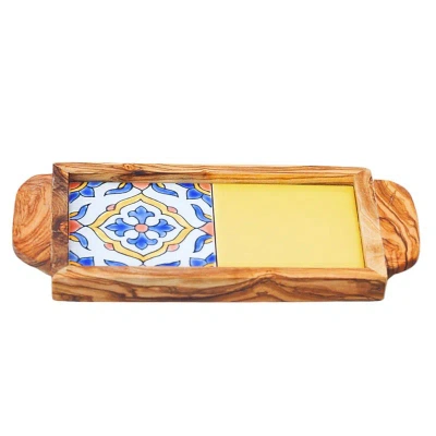 Apakowa Olive Wood Serving Tray With Ergonomic Handles, Alhambra Design In Brown