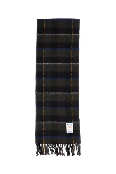 A.p.c. Black Leon Plaid Fringed Wool-alpaca Scarf