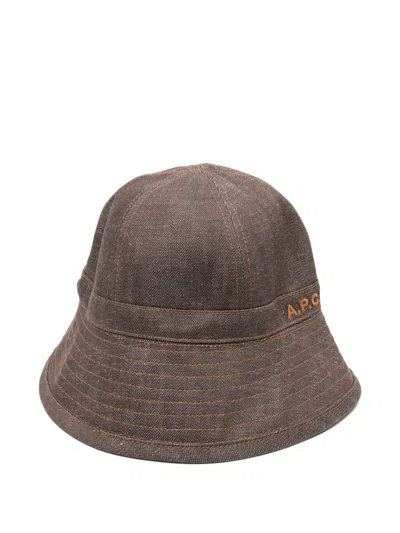 A.p.c. Le Bob Logo-embroidered Bucket Hat In Brown