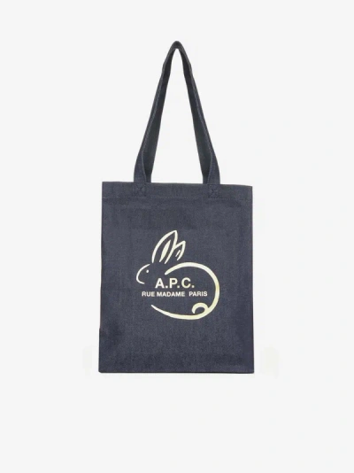 Apc Logo Denim Tote Bag In Blue