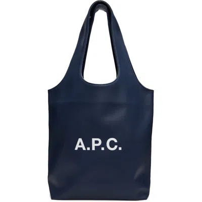 A.p.c. Navy Ninon Small Tote In Iak Dark Navy