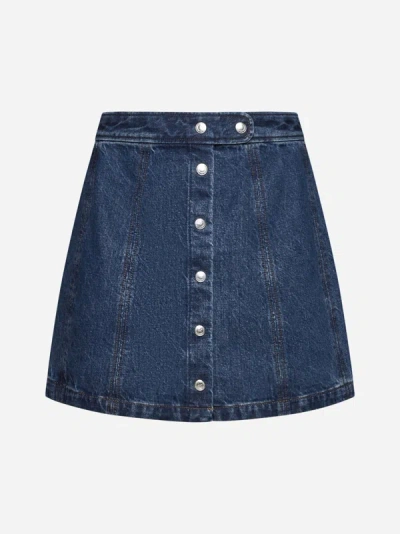 Apc Poppy Denim Miniskirt In Washed Indigo