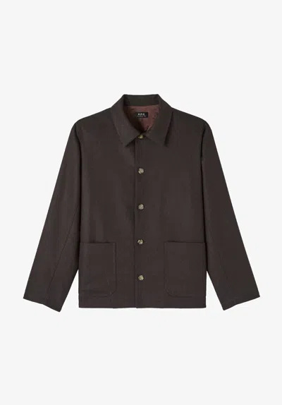 A.p.c. Simple Dark Brown Wool Jacket Xs Chestnut Brown