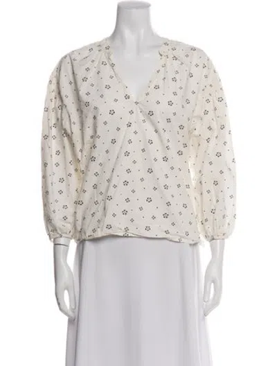 Pre-owned Apiece Apart Floral Print V-neck Blouse In Green