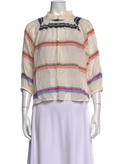 Pre-owned Apiece Apart Mock Neck Three-quarter Sleeve Blouse In Neutrals