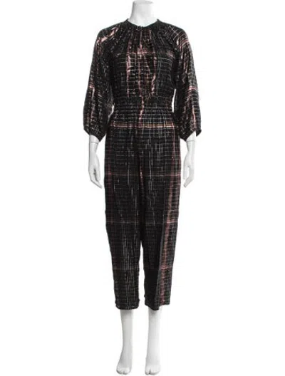 Pre-owned Apiece Apart Plaid Print Crew Neck Jumpsuit In Black