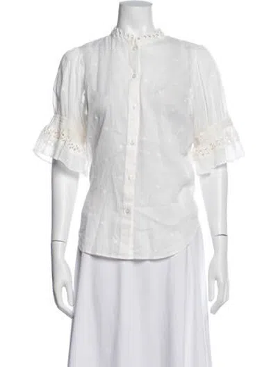Pre-owned Apiece Apart Polka Dot Print Short Sleeve Blouse In White