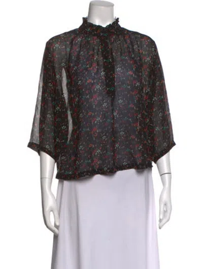 Pre-owned Apiece Apart Silk Floral Print Blouse In Black
