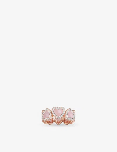 Apm Monaco Womens Pink Full Heart 18ct Rose Gold-plated Metal Alloy And Cubic Zirconia Ring