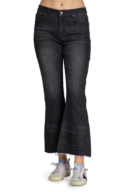 Apny Release Hem Mid Rise Crop Flare Jeans In Black