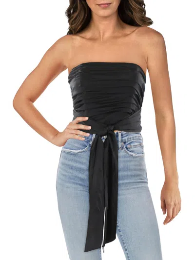 Aqua Womens Ruched Strapless Cropped In Black