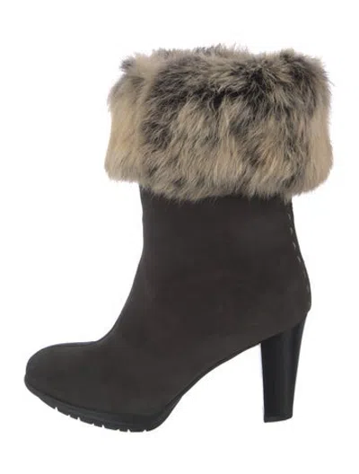 Pre-owned Aquatalia Suede Fur Trim Boots In Grey