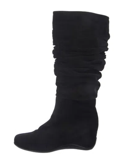 Pre-owned Aquatalia Suede Slouch Boots In Black