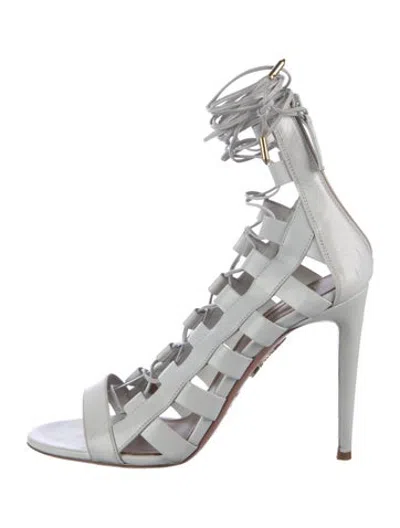 Pre-owned Aquazzura Leather Cutout Accent Gladiator Sandals In White