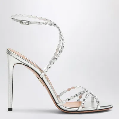 Aquazzura Love Struck Silver Sandals With Crystals