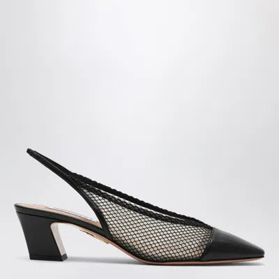 Aquazzura Margot Black Slingbacks In Mesh And Leather