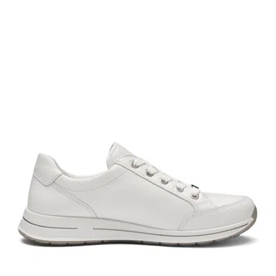 Ara White Osaka Minimalist Zipper Leather Sneakers