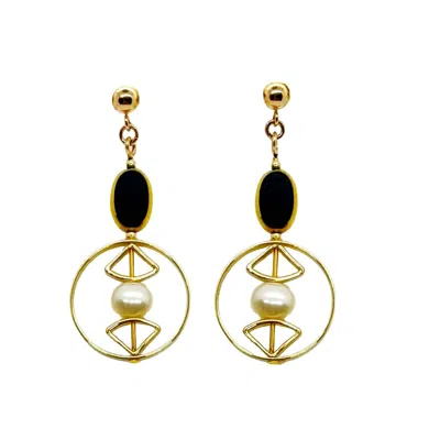 Aracheli Studio Women's Black Circle Art Deco Pearls Earrings