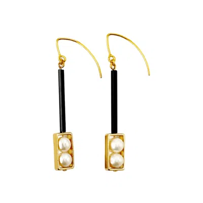 Aracheli Studio Women's Black Long Art Deco Pearls Earrings