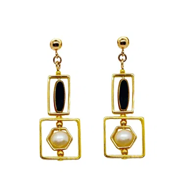 Aracheli Studio Women's Black Square Art Deco Pearls Earrings