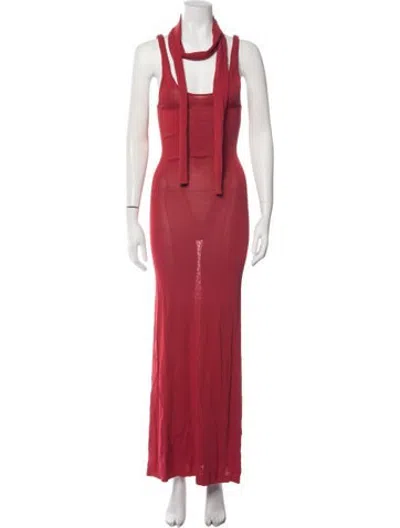 Pre-owned Arakii Scoop Neck Long Dress In Red