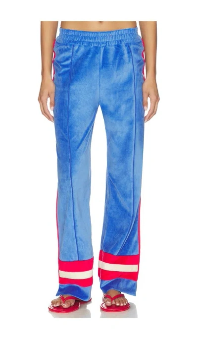 Araminta James Velour Stripe Trackpant In Cerulean Blue