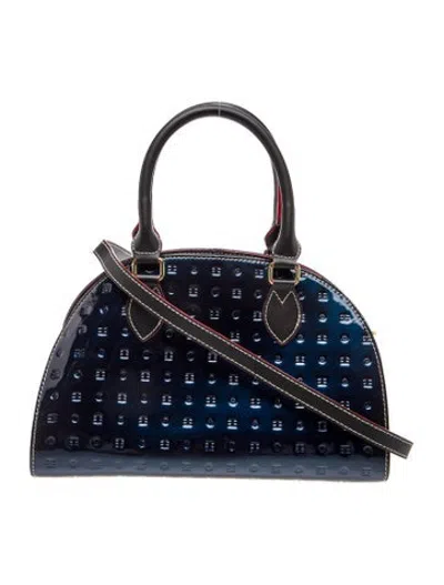 Pre-owned Arcadia Patent Leather Top Handle Bag In Blue