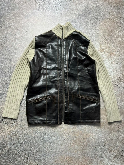 Pre-owned Archival Clothing X Avant Garde Y2k Leather Avant Garde Knit Archival Japan Style Sweater In Beige