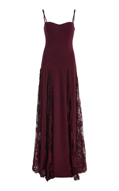 Arcina Ori Lorna Lace-inset Crepe Maxi Dress In Burgundy