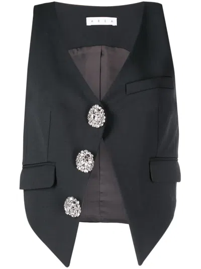 Area Crystal-embellished V-neck Top In Black