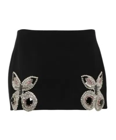 Area Embellished Wool Miniskirt In Black
