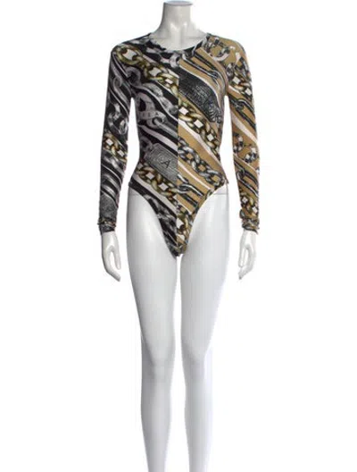 Pre-owned Area Graphic Print Crew Neck Bodysuit In White