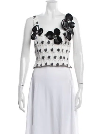 Pre-owned Area Graphic Print Square Neckline Crop Top In White