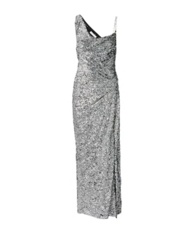 Area One-shoulder Sequined Gown In Silver