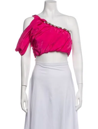 Pre-owned Area One-shoulder Short Sleeve Crop Top In Pink