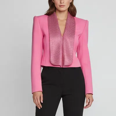 Pre-owned Area Pink Wool Blend Rhinestone Backless Cropped Jacket S