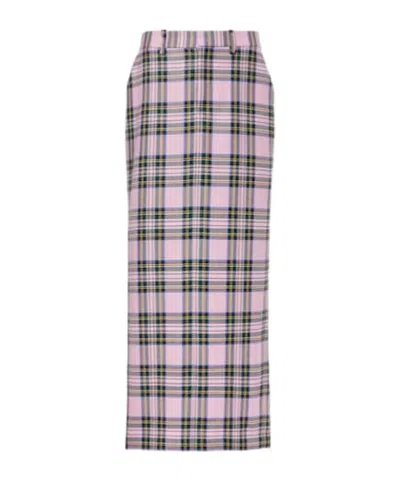 Area Plaid Wool Midi Skirt In Multi