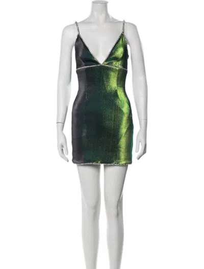 Pre-owned Area Printed Mini Dress In Green/metallic