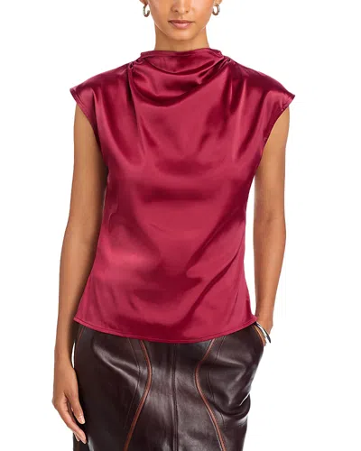 Area Stars Cowl Neck Draped Satin Top In Burgundy