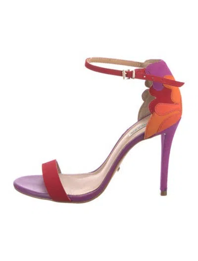 Pre-owned Arezzo Suede Colorblock Pattern Sandals In Red