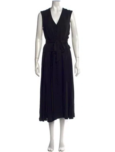 Pre-owned Argent V-neck Midi Length Dress In Black