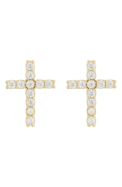 Argento Vivo Sterling Silver Crystal Pavé Cross Stud Earrings In Gold
