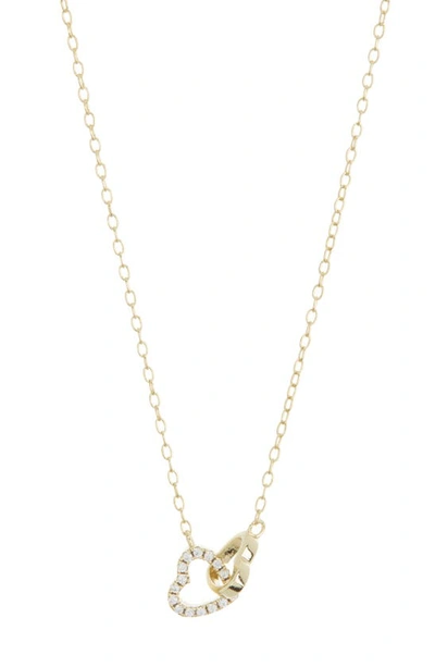 Argento Vivo Sterling Silver Cz Pavé Interlocking Heart Pendant Necklace In Gold