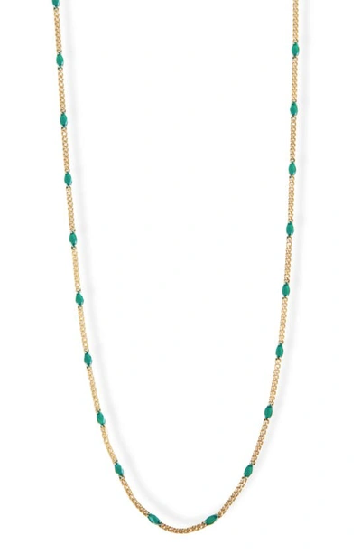 Argento Vivo Sterling Silver Enamel Station Curb Chain Necklace In Gold/ Green