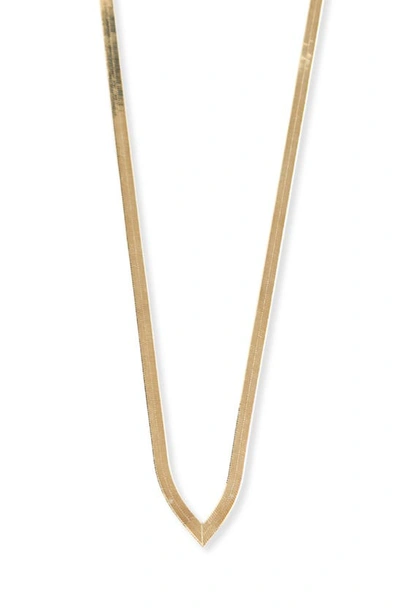 Argento Vivo Sterling Silver Herringbone Chain V-necklace In Gold